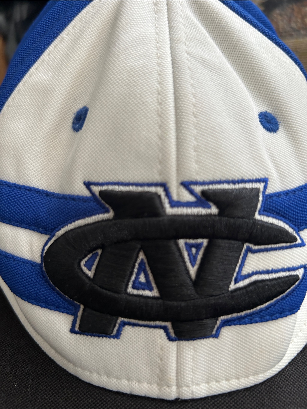 White  Blue Embroidered Logo Baseball Cap